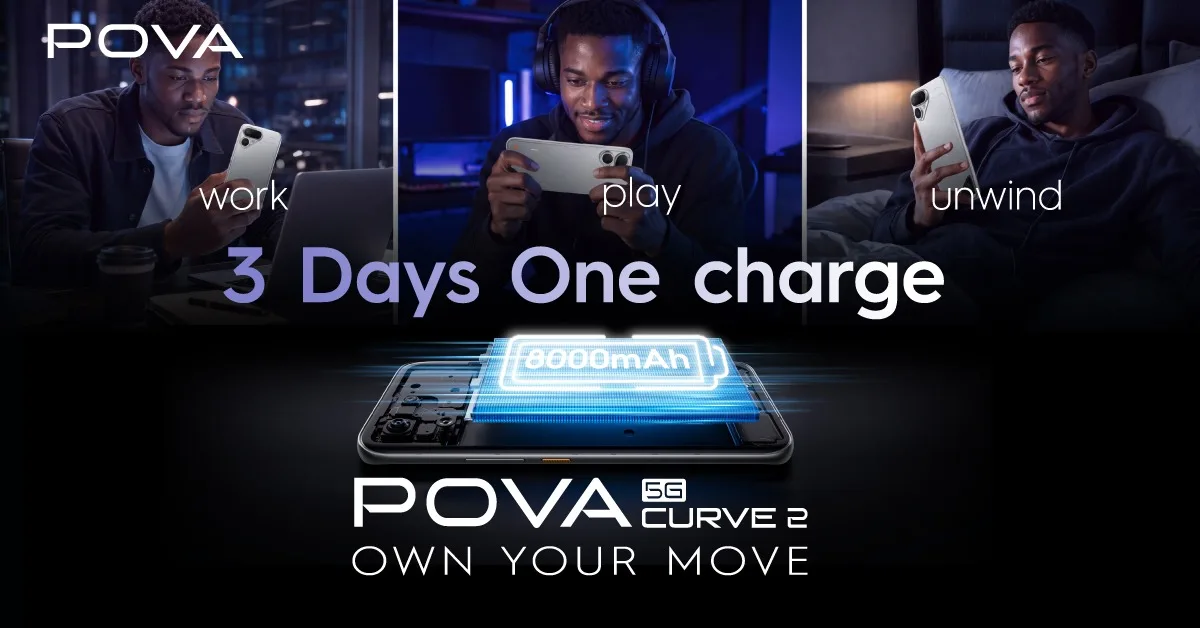 TECNO Launches POVA Curve 2 5G in Kenya, Combining 8,000mAh Power with an Ultra-Thin 7.42mm Design