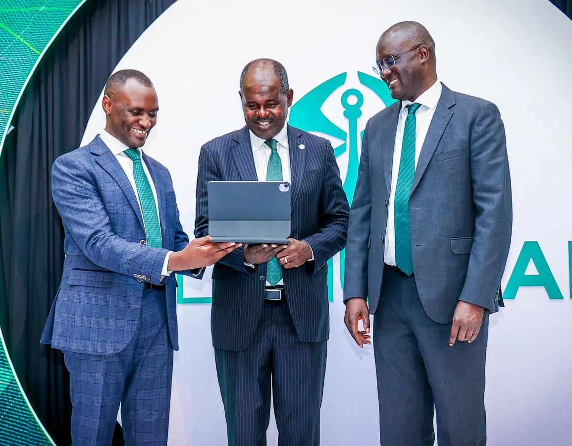 From left, Isaiah Gakonyo, Chief Operating Officer, Dr. Habil Olaka (EBS), Chairman and Non-Executive Director, and Arthur Oginga, Group Chief Executive Officer, Old Mutual Holdings PLC, during the announcement of the company's financial results.