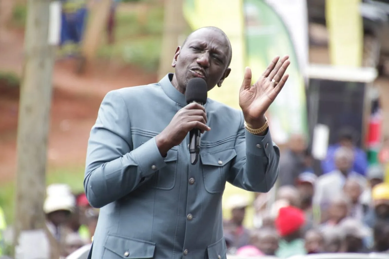 President William Ruto speaking during a public rally