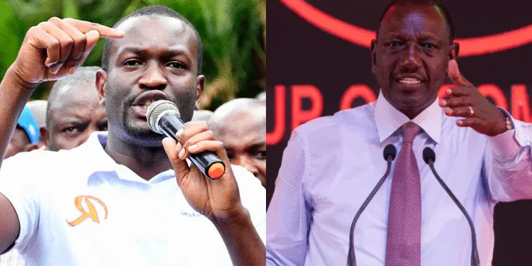 Sifuna overtakes Ruto in new opinion poll as Kalonzo gains with photos of Edwin Sifuna and President William Ruto