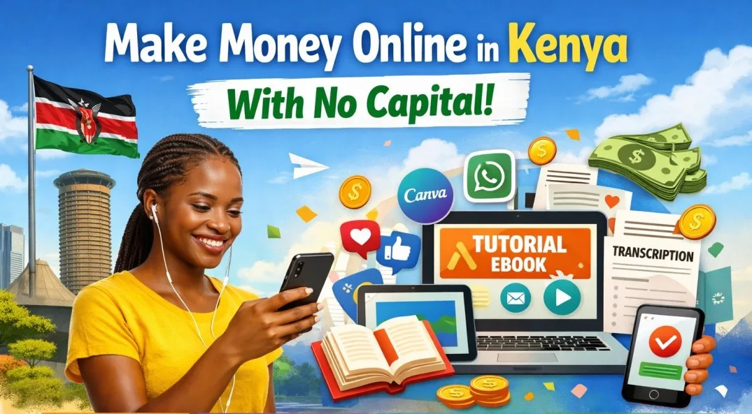 Young Kenyan woman making money online in Kenya with no capital using smartphone