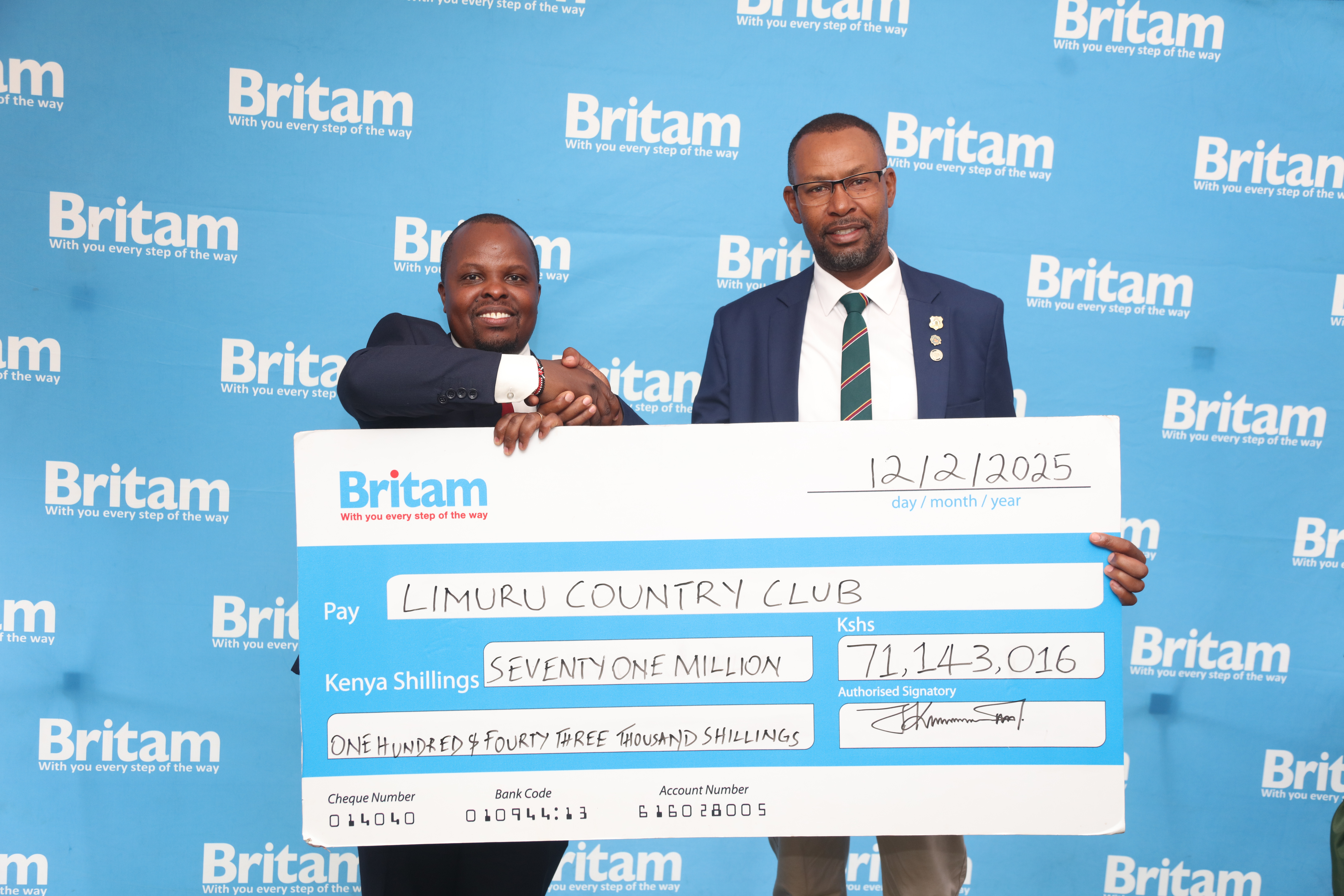 Britam General Insurance Pays KES 71 million Fire Claim to Limuru Country Club